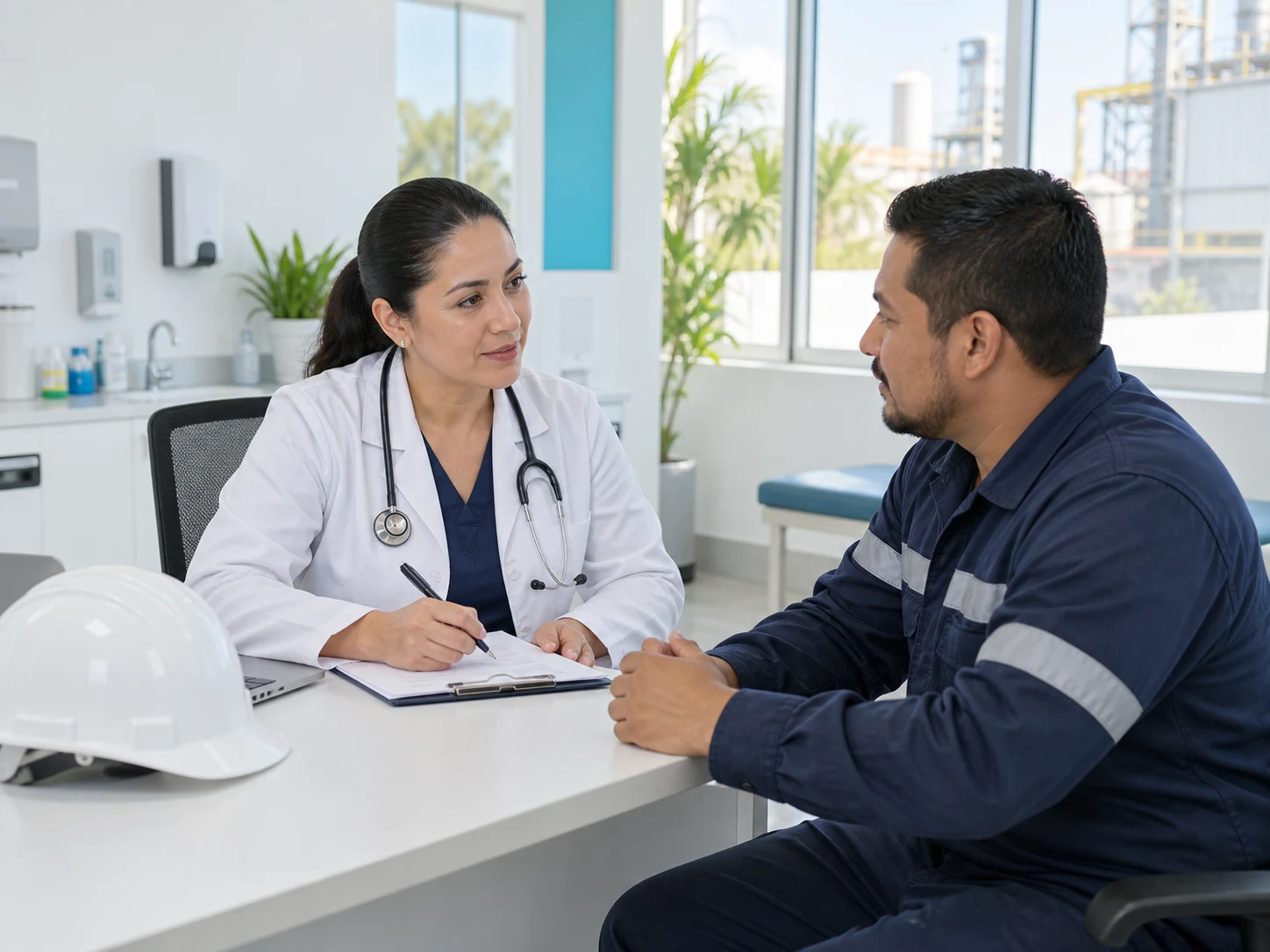 Escena ilustrativa de una consulta de salud ocupacional